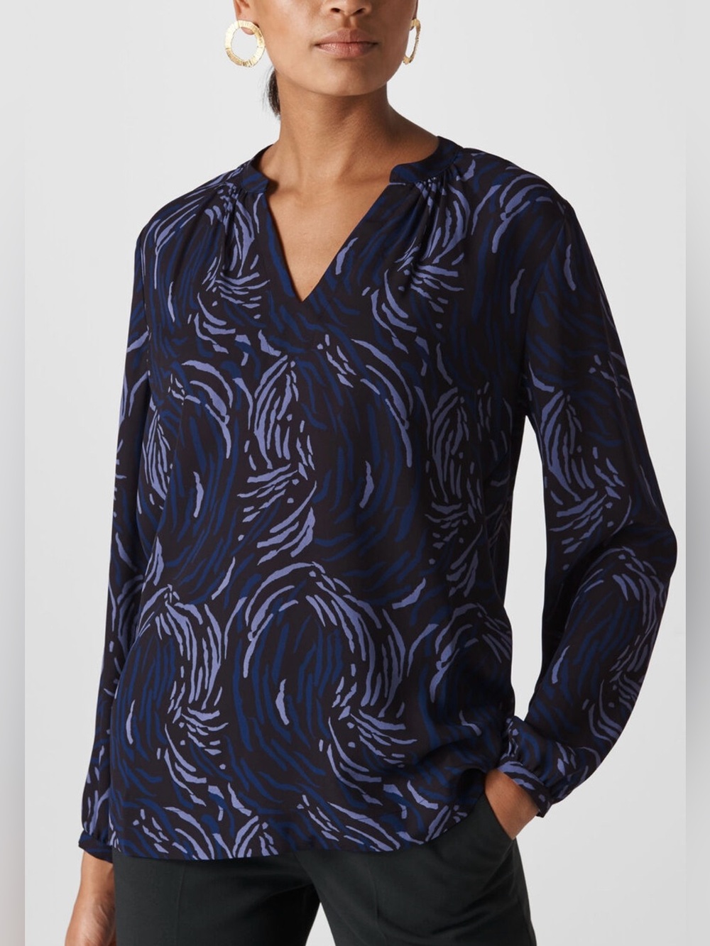Whistles Reed Print V Neck Blouse Size 4 Purple Multi Long Sleeve